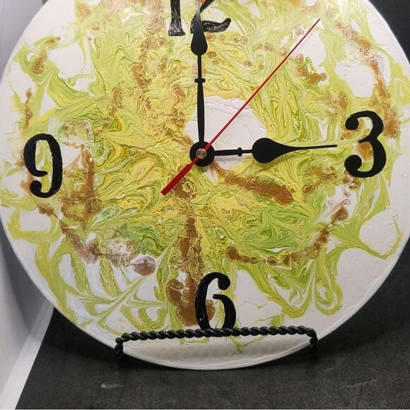Hand Crafted Abstract Hanging Wall Clock Analog  Vinyl Record Fluid Art Decor - Picture 9 of 12